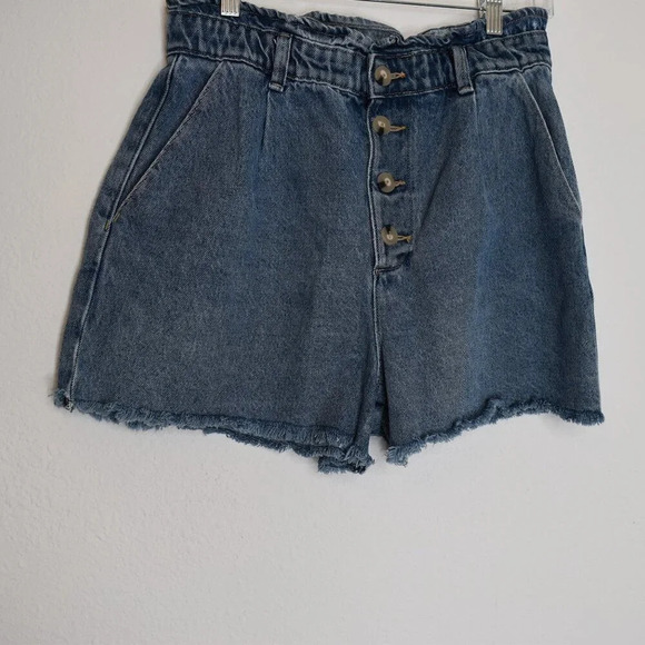 ZARA High Rise Denim Shorts Button Fly Sz 8 Elastic Waist 90s Western Grunge - Picture 6 of 16